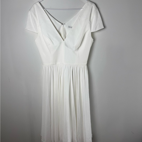 Dress the Population Corey Chiffon Fit & Flare Off White Midi Dress Grad NWT - Picture 12 of 14